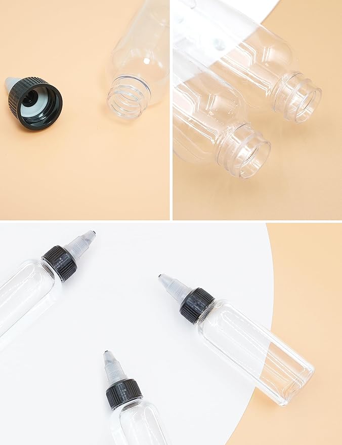10 Pcs 2oz Plastic Squeeze Bottles with Twist Top Cap, 60ml Clear Dispensing Bottles, Empty Squirt Bottle for Liquids, Sauces, Arts, Crafts, Travel