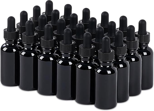 24 Pcs, 1oz Glass Dropper Bottle, Leakproof Tincture Bottles with Dropper, Black Reusable Eye Dropper Bottle for All Kinds of Liquids (Black,1oz-24pcs)