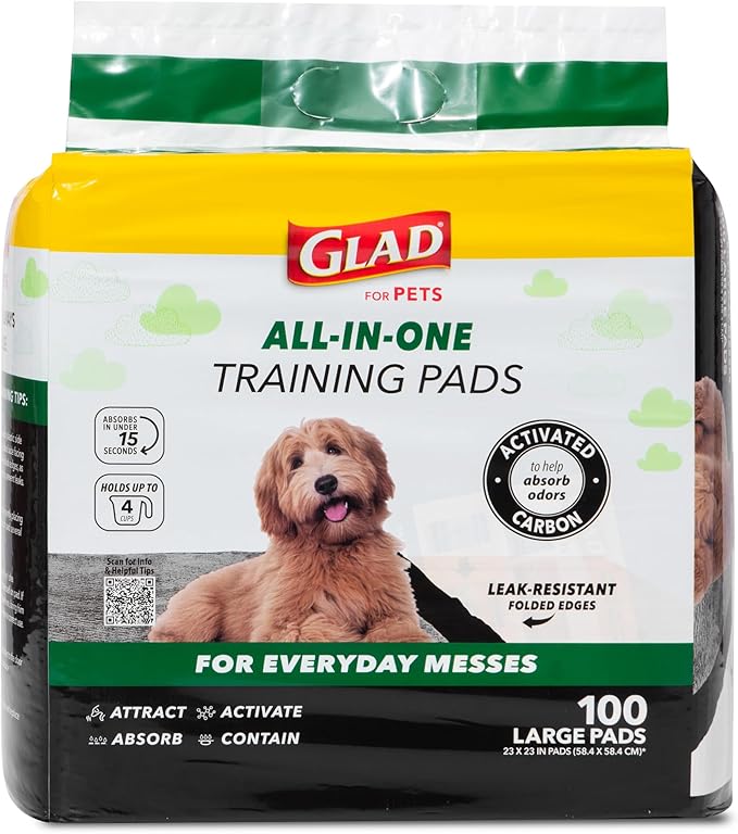 Glad for Pets Black Charcoal Puppy Pads | Puppy Potty Training Pads That Absorb & NEUTRALIZE Urine Instantly | New & Improved Quality, 100 Count(2-Pack)