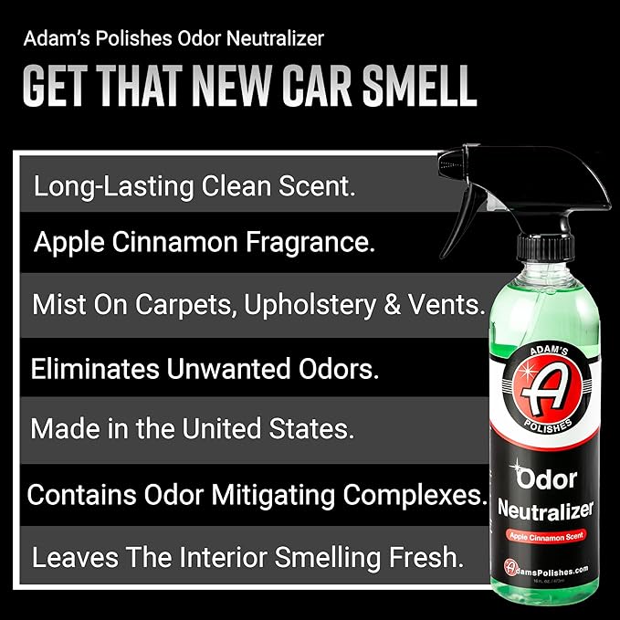 Adam's Polishes odor Neutralizer (Apple Cinnamon, 16 fl. oz) - Car Air Freshener Spray That Eliminates Harmful Odors from Car Interior Accessories, Leather, Carpet, Upholstery & Pet Odors