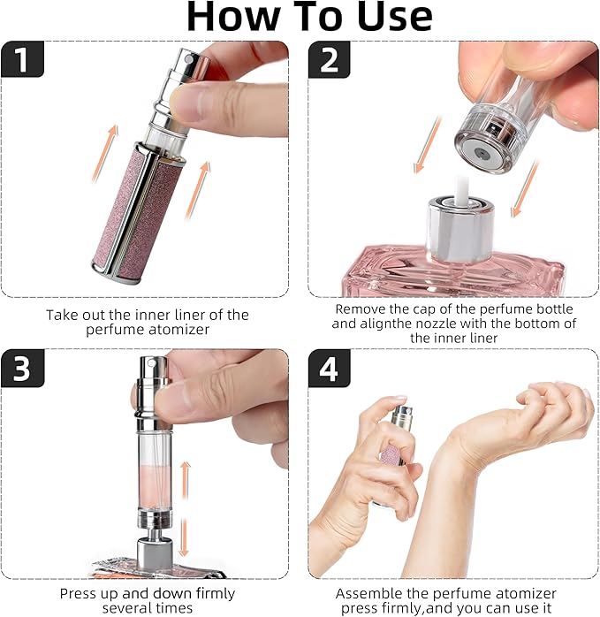 AE00PE Sparkling Travel Perfume Bottle, 5ml Mini Perfume Atomizer Sprayer, Glitter Diamond Pump Fill Perfume Bottle for Traveling, Vacation & Bussiness (Sparkling Purple)