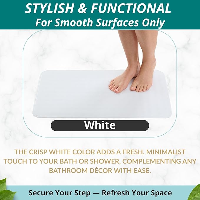 ENKOSI Non Slip Bath Mat for Tub and Shower Floors – Anti Slip Shower Mat with Secure Suction Cup Grip – Soft White Bathtub Mat for Inside Bath Tub and Smooth Bathroom Stalls (28x16 White)