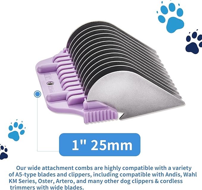25MM 1Inch Pet Grooming Clipper Attachment Guard Comb, for Wide A5 Blades, Compatible with Andis, Conair, Wahl, Laube, Thrive, Bucchelli, or other A5 Series, Only Fit for 10W/15W/30W Wide Blade