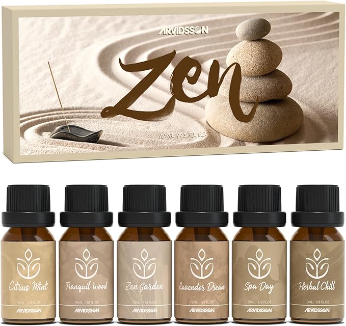 ARVIDSSON Zen Essential Oils Set, Nautal Tranquil Essential Oil for Diffusers for Home - Zen Garden, Lavender Dream, Serene Spa, Citrus Mint, Tranquil Wood, Herbal Chill, Gift for Women