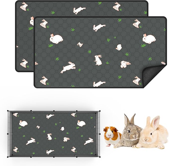 2-Pack Guinea Pig Cage Liner, 24" x 47" Reusable Guinea Pig Bedding Washable Absorbent Pee Pads for Dogs Rabbit Chinchilla Hamster, Leakproof & Anti Slip