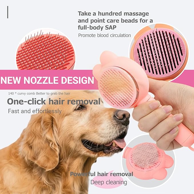 Dog Bath Brush 5 in 1 Grooming Kit - with Detachable Shampoo Dispenser & Dental Finger Cots, Gentle Pet Wash Tool for Dogs Puppies Cats, No-Slip Grip (Blue, Pink, Black)
