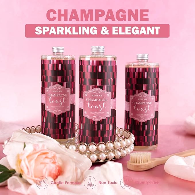 ROMIIE ZOI Foaming Hand Soap Refill Gift Set – Champagne Scent – 3 Pack (1000ML Each) with Dispenser – Gentle & Moisturizing Cruetly Free Formula – Bulk Refill Bottles for Bathroom & Kitchen Use