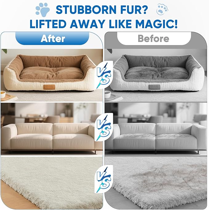 Upgraded Pet Hair Removal Glove, Five-Finger Electrostatic Reusable & Quick-Clean Grooming Remover Gloves for Dogs & Cats, Gently Remove Fur from Furniture, Laundry, Carpet & Car Seats