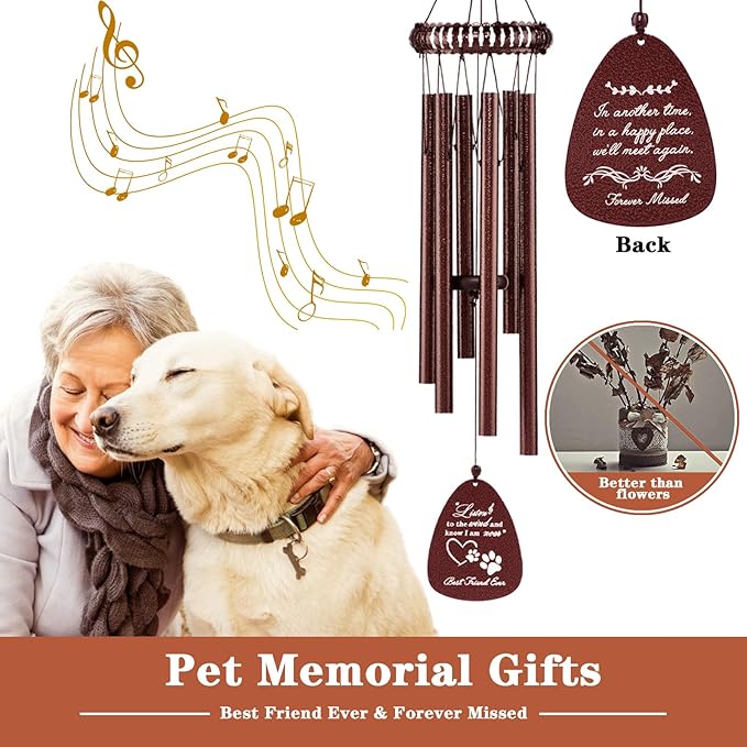 28" Dog Memorial Wind Chimes, Dog Memorial Gifts, Loss of Pet Sympathy Passing Away Bereavement Remembrance Gift