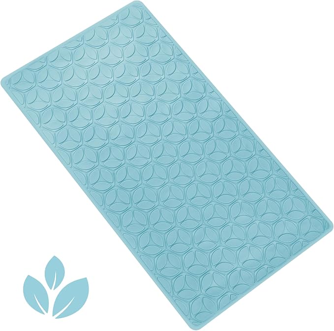 WRISIN Bathtub Mat Non Slip with Suction Cups - 100% Rubber Bathroom Mat Textured for Bath Tub Shower Safety - Soft on Touch - BPA/PVC Free - Pet Dog Bath Mat - Machine Washable - 16 × 28 Inch（Blue）