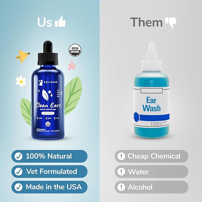 kin+kind Dog Ear Cleaner Solution – Organic Dog Ear Wash & Easy-to-Use Ear Drops for Dogs – Cleans Wax, Dirt & Odor – Gentle Ear Cleaning w/Witch Hazel, Aloe Vera & Tea Tree Oil – 12 fl oz