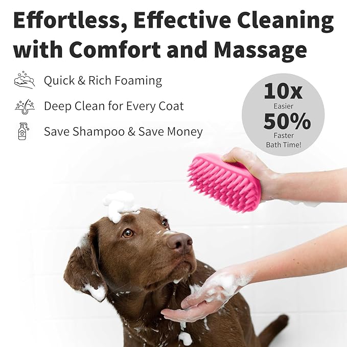 Bath Brushes for Pet Grooming & Massage,Rubber Scrubbing Brush for Dogs,Pet Silicone Shampoo Brush,Ideal for Long & Short Haired Dogs and Cats, Essential Puppy Accessory,Pink
