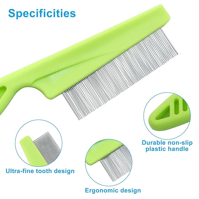 Flea Comb for Dogs and Cats, Metal Pet Lice Comb Fine Tooth Grooming Tool for Remove Anti Fleas and Flea Eggs(3pcs Green)