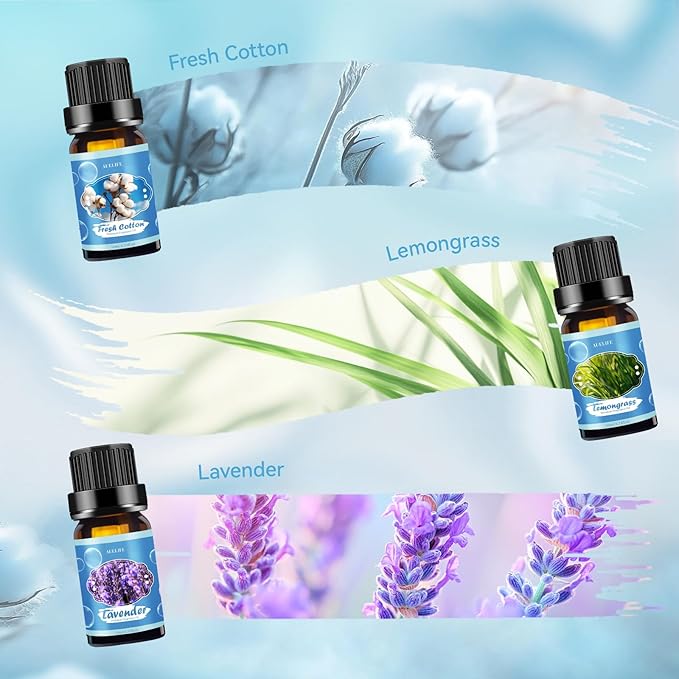 Clean Essential Oils Set for Diffuser & Candle Making | 6 Pack Premium Aromatherapy Oils Gift Set - Lavender, Eucalyptus, Mint, Sweet Orange, Lemongrass, Clean Cotton for Home, Relaxation & DIY