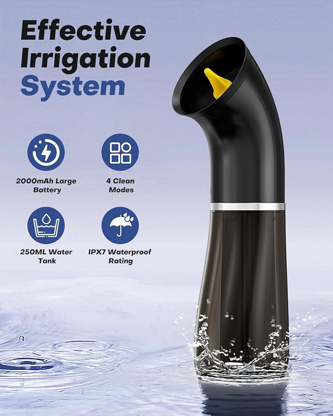 Upgraded Ear Wax Removal Kit, One Piece Waste Tank - Ear Irrigation Flushing System with 4 Modes & 8 Nozzles - IPX7, Safe and Effective Electric Ear Cleaner for Family Use, Type-C (Black)