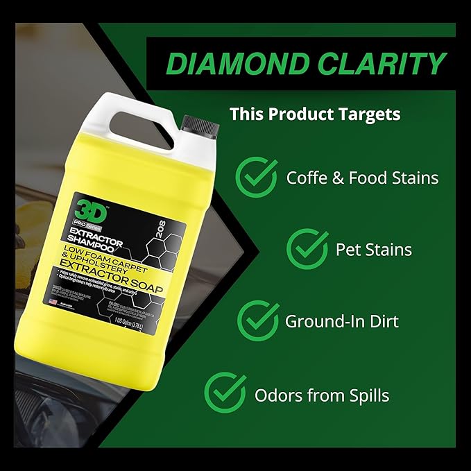 3D Extractor Carpet Cleaner Shampoo for Machine Use - Upholstery Cleaner, Stain Remover & Odor Eliminator - Low Foam, No Residue Formula 1 Gallon
