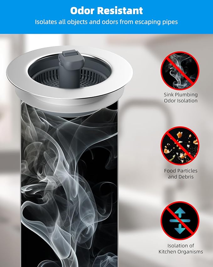 Hibbent 2 Pack 3 in 1 Kitchen Sink Drain Strainer and Stopper Combo, Chrome Stainless Steel Wraped Shell, 6 Anti-Clogging Basket Strainer with Foldable Handle for US Standard 3-1/2" Drain