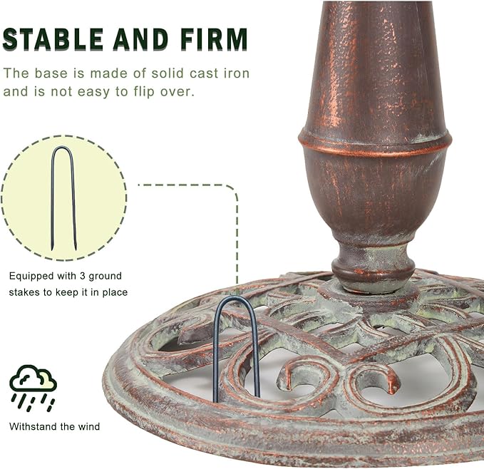 27.5’’H Cast Iron Pedestal Bird Bath，Metal Bird Bath for Outdoor，Vintage Metal Bird Bath Garden Decoration