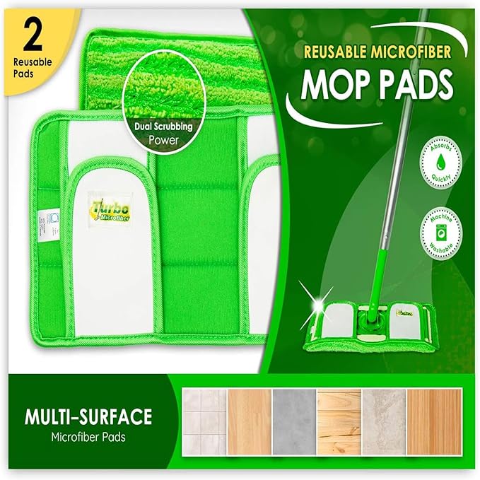 2 Pack Reusable Pads Compatible with Swiffer Sweeper Mops - Washable Microfiber Mop Pad Refills