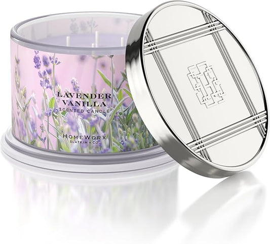 HomeWorx by SLATKIN + CO. Candle- Lavender Vanilla, 18 oz. 4-Wick Premium Scented Candle - 30-55 Hours Burn Time