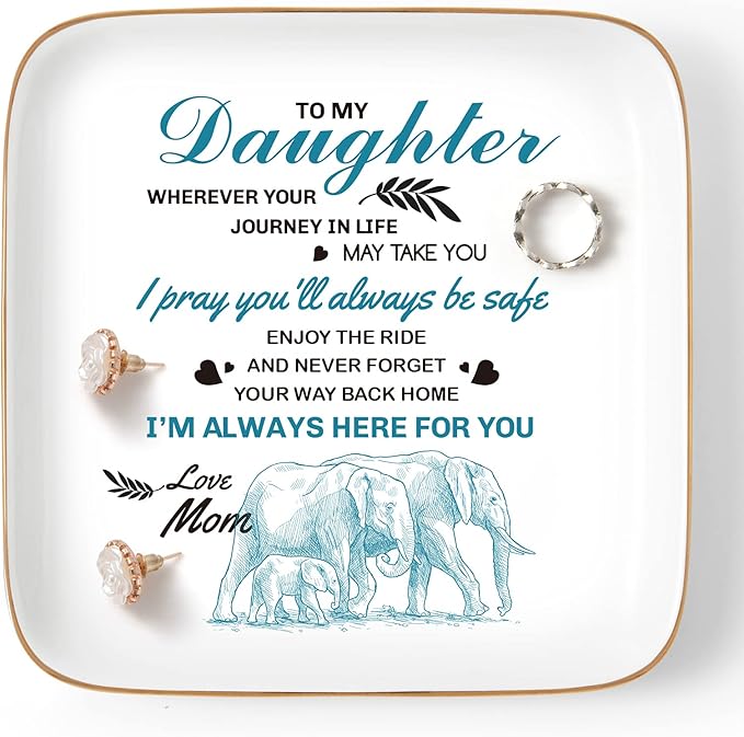 PUDDING CABIN Valentine's Day Gifts for Daughter Ring Dish -Whenever Your Journey in Life May take You, I Pray You'll Always be Safe... Gifts for Daughter Adult Mother's Day Birthday Graduation