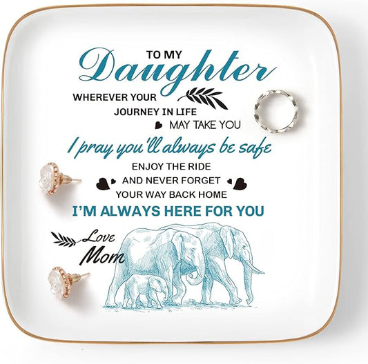 PUDDING CABIN Valentine's Day Gifts for Daughter Ring Dish -Whenever Your Journey in Life May take You, I Pray You'll Always be Safe... Gifts for Daughter Adult Mother's Day Birthday Graduation