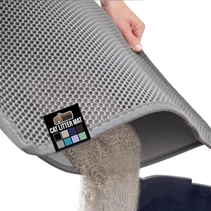 GORILLA GRIP Honeycomb Cat Litter Box Mat, Two Layer Trapping Waste Mats, Soft On Paws, Litter Box Supplies and Essentials for Indoor Cats, Traps Excess, Water Resistant for Floors, 30x24 Gray