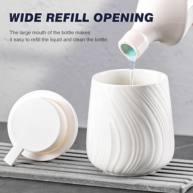 Foam Hand Soap Dispenser - 13.5 oz Ceramic foaming Hand soap Dispenser with Easy-to-Press Pump for Bathroom refillable Liquid Hand soap Dispenser (Foam-White)