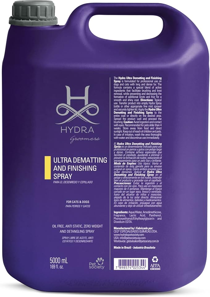 Hydra Professional Ultra Dematting and Finishing Spray for Dogs and Cats, Suitable for Pets with Long Hair, 169 fl.oz