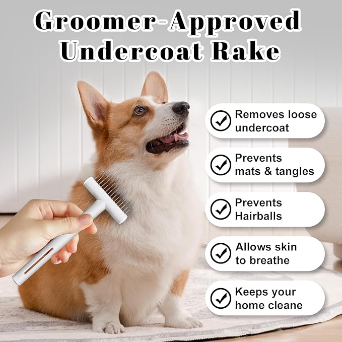 5-in-1 Pet Grooming Kit for Cats and Dogs – Flea Comb, Double-Layer Dense Tooth Comb, Knot Remover & Wave Massage Brush with Stainless Steel Teeth, Non-Slip Handle, Safe for Shedding Removal & Massage