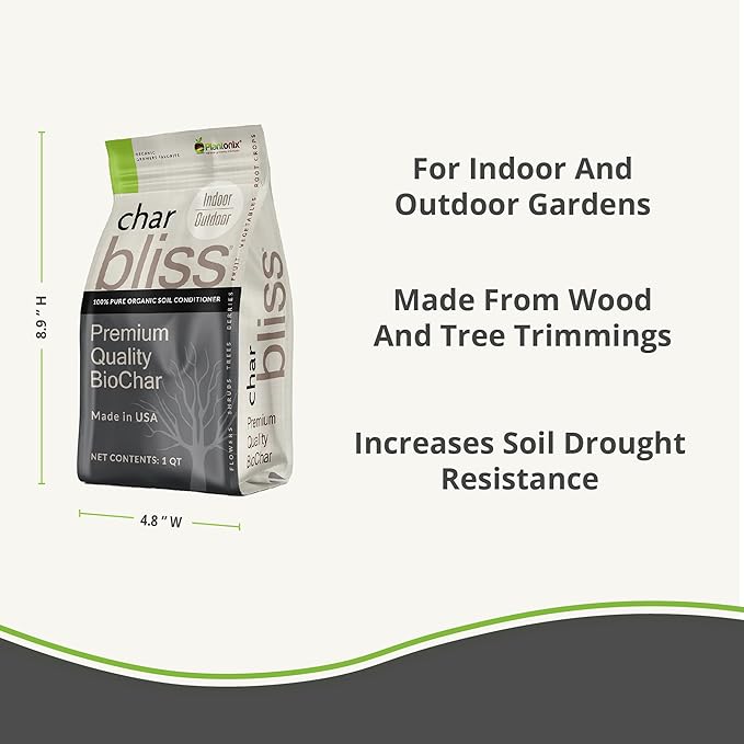 Char Bliss (1 Qt) - Organic Biochar for Plants - OMRI-Listed Biochar Soil Amendment Organic - Horticultural Charcoal for Plants, Gardening, & Potting Soil - 100% Natural and Renewable Bio Char