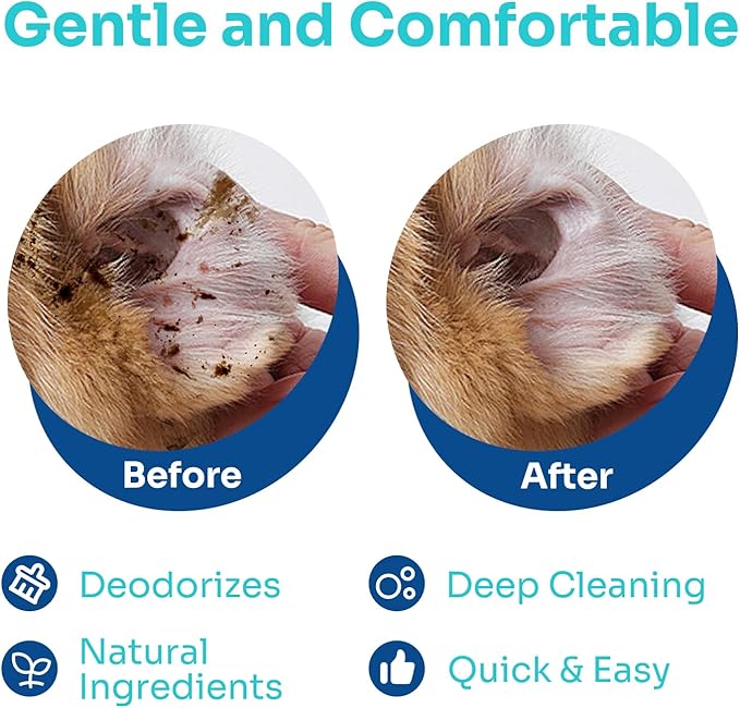 Conkote Dog Ear Finger Wipes, Ear Cleaner Wipes for Dogs & Cats 50 Count, Cat Ear Cleaner, Reduce Plaque and Tartar, Ear Wipes for Dog Remove Ear Wax, Dirt and Debris Freshens Breath