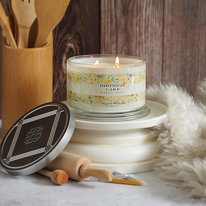 HomeWorx by SLATKIN + CO. Candle- Birthday Cake, 18 oz. Premium Scented Candle - 30-55 Hours Burn Time