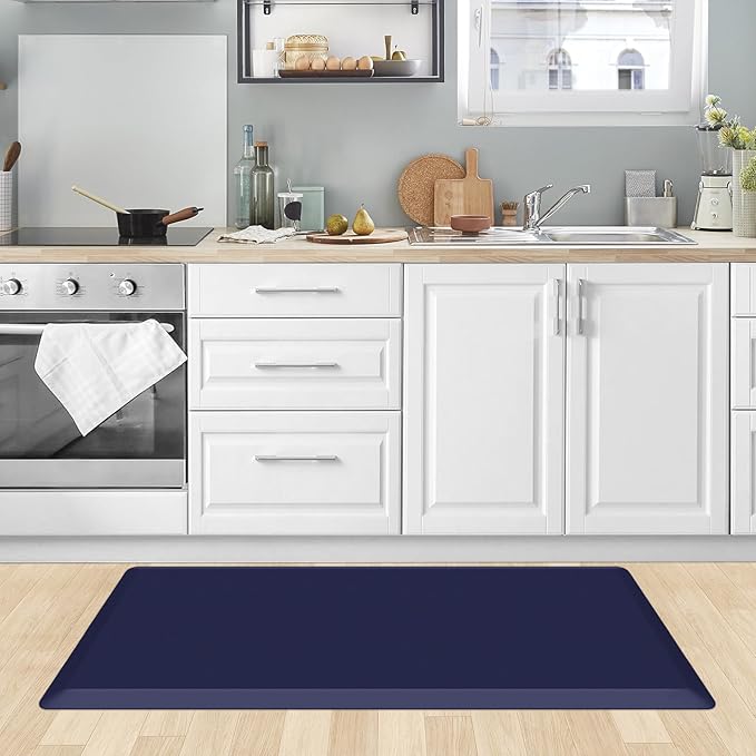 KitchenClouds Kitchen Mat Cushioned Anti Fatigue Rug 24"x70" Waterproof, Non Slip, Standing and Comfort Desk/Floor Mats for House Sink Office (Blue)
