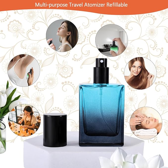 Perfume Bottles Empty Glass Atomizer Sprayer, 3 Pack 30ml Refillable Travel Spray Bottle for Fragranc or Essential Oil, Portable Cologne Atomizers with Dispensing Kit for Handbag, Date