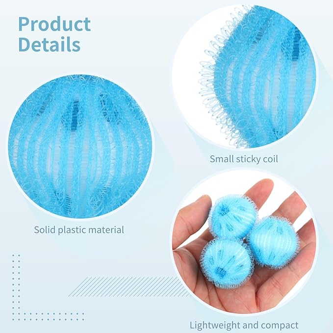 20 Pet Hair Remover Laundry Balls, 1.6In Zappers in Sky Blue, Non-Tangle for Hair and Dirt Removal