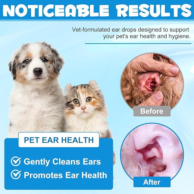 Bieyoc Pet Ear Drops for Dogs and Cats, Dog and Cat Ear Clean and Soothe Ear Irritations, Pet Ear Cleaner Helps to Remove Wax, Stains & Dirt, 2.02 Fl.Oz