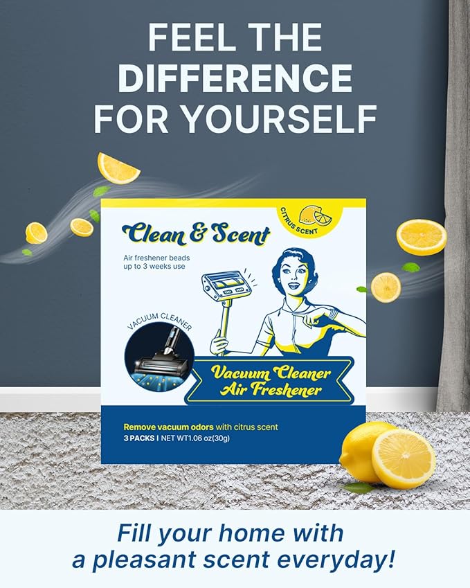 Generic Clean & Scent Vacuum Cleaner Citrus Air Freshener Beads Pak of 3 1.06oz Odor Eliminator for Kitchen, Bathroom, Garage Fresh Dust Bin for Shark, Dyson, Bissell, Dustbuster, Yellow