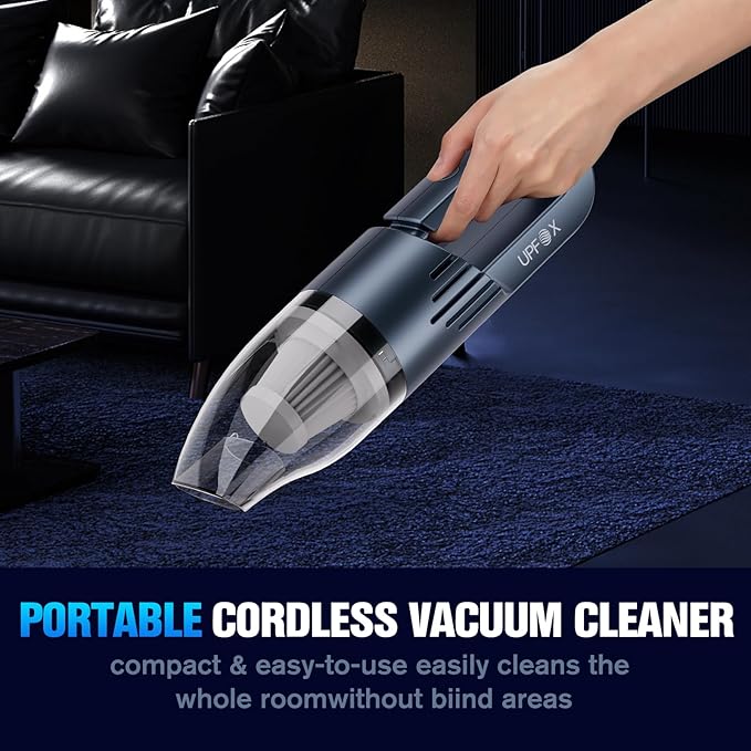 2025 Upgrade Mini Vacuum Cleaner-Hand Vacuum Cordless Rechargeable Car Vacuum Cleaner Powerful Suction Portable Vacuum for Car Home Office Pet (Blue)