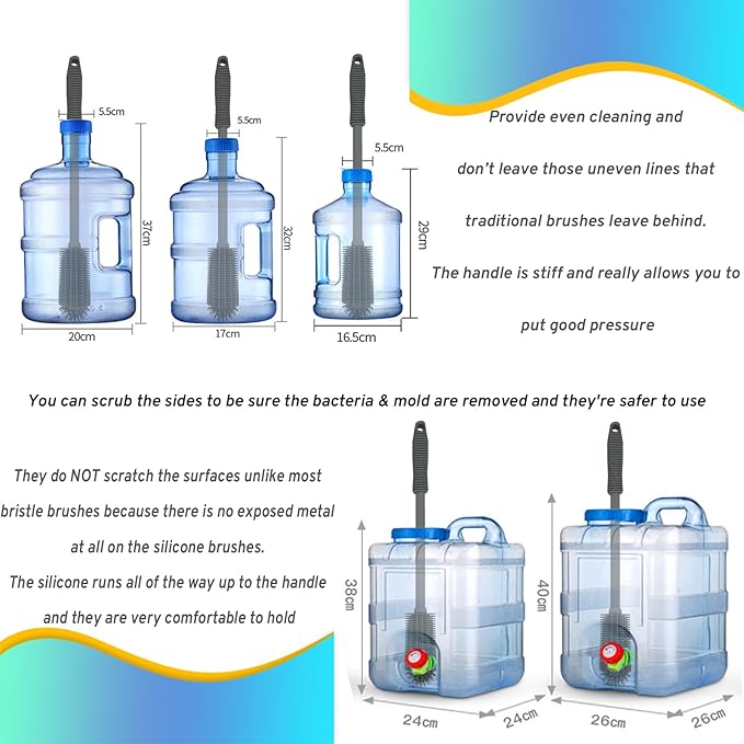 Silicone Bottle Cleaning Brush | 2 Pack|, 16”Long Water Bottle Brush Cleaner Brush for Cleaning Plastic & Metal Bottles,Coffee Cups,Thermos