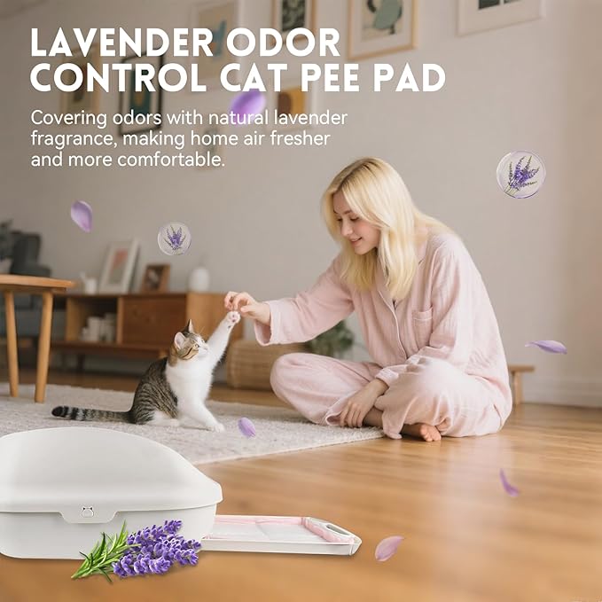 100 Count Cat Litter Pads for Tidy Cats Breeze Litter System 16.9 x 11.4 Inch Lavender Scented Cat Pad Refills Super Absorbent Quick-Dry Pee Pads for Cats