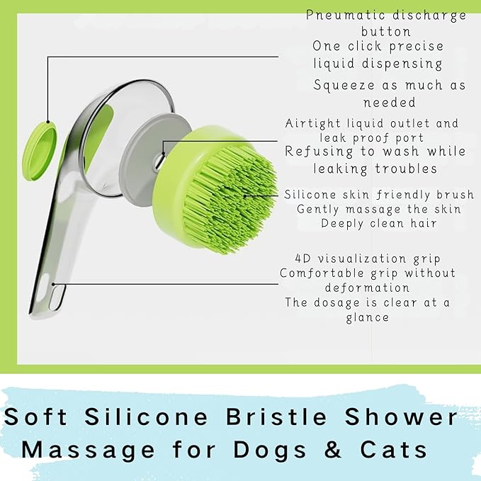 2PCS Pet Soft Silicone Bath Brush,Dog Scrubber, Dog Beauty Massage Brush with Soap Dispenser,with Adjustable Handle