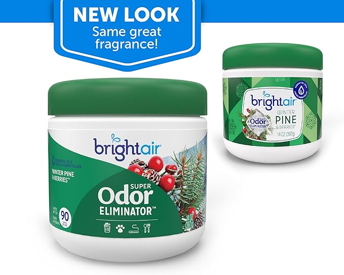 Bright Air 14 oz. Super Odor Eliminator, For Medium-Size Spaces, Winter Pine & Berries Scent, Case of 6, Odor Eliminator & Air Freshener, Natural Essential Oils, Lasts Up to 90 Days Each