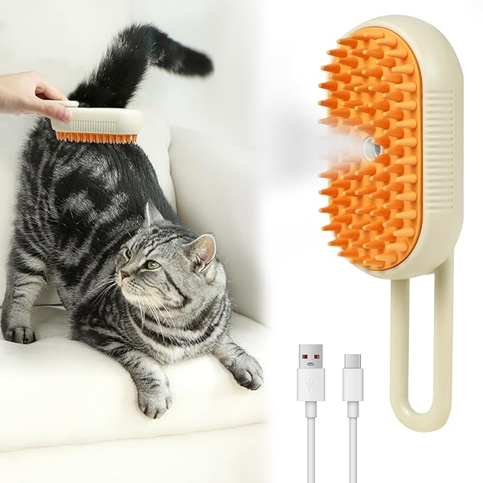 Nepfaivy Pet Steam Brush for Cat - Cat Steam Brushes for Indoor Cats Shedding, Rechargeable Steaming Brush for Dogs, Dog Mist Water Steamer, Pet Spray Hair Removal Comb for Massage Grooming