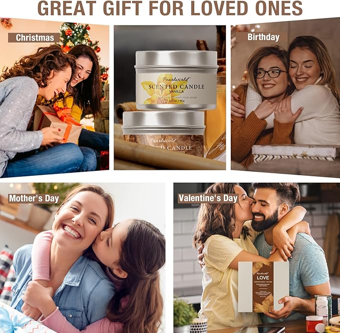 Scented Candles for Women, 4 Pack Candle Set Gifts for Women - Sycamore, Vanilla, Tea Tree, Amber Amber & Sandalwood Scented, Gift Sets for Mom