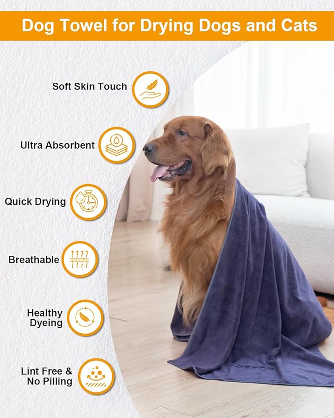 2-PCS Fast Drying Dog Towels - 56 x 28 Inch Ultra Soft & Absorbent Large Dog Towel with 30 x 14 Inch Daily Use Paw Towel - 100% Microfiber Pet Bath Grooming Towels for Dogs Cats, Gray
