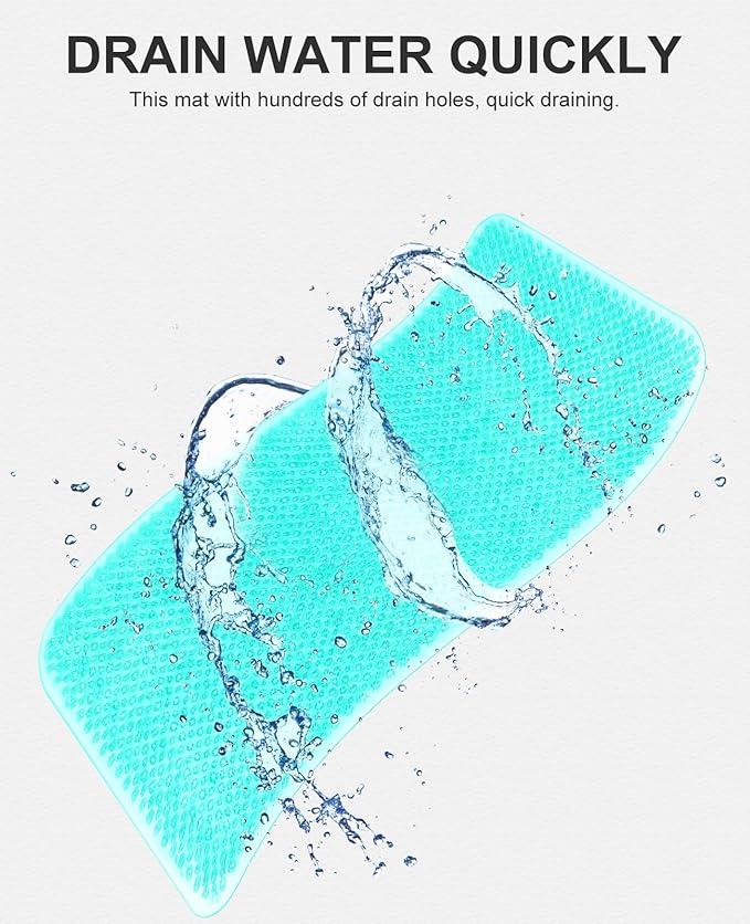 OTHWAY Non Slip Grassy Bathtub Mat : 25.6X13.4 inches Sturdy But Soft Bath Mat_Quick Drain Shower Floor Mat with Soft Bristles for Scrubbing Feet (Clear Green)