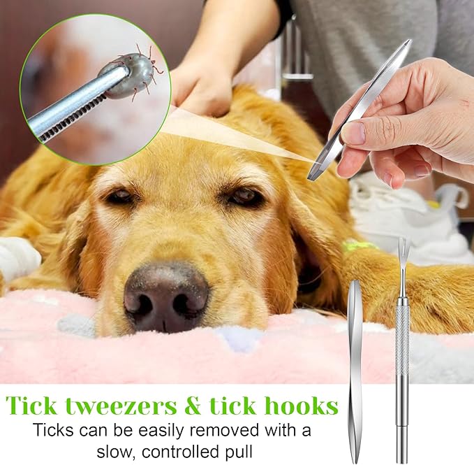 Tick Removal Tool For Dogs 8 In 1 With Storage Box Flea Comb Kit With Tweezers Stainless Steel Tick Tweezers Dog Grooming Combs Cat Comb For Removing Tangles And Knots For Dogs Cats Tick Flea Comb