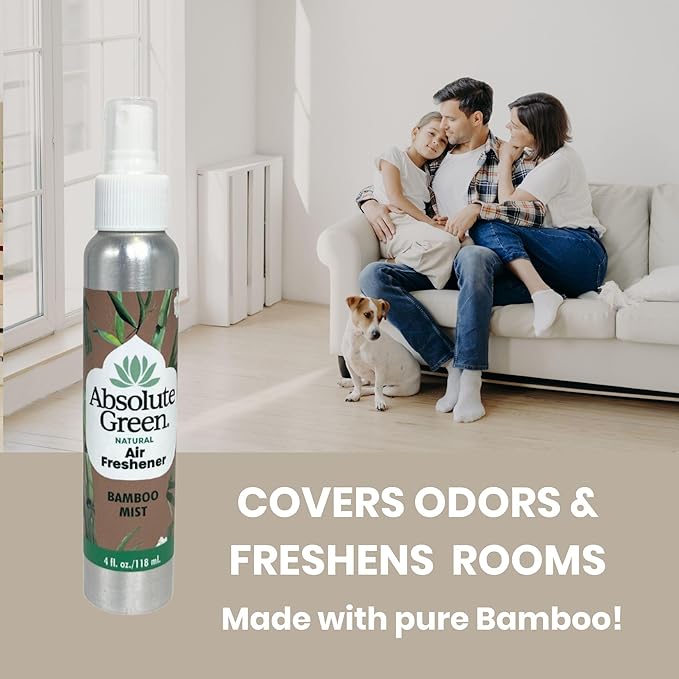 Absolute Green Air Freshener Room Spray, Non-Toxic, Cover Odors, Safe around Kids and Pets, Natural Bamboo Mist Scent 4oz (1 Pack)