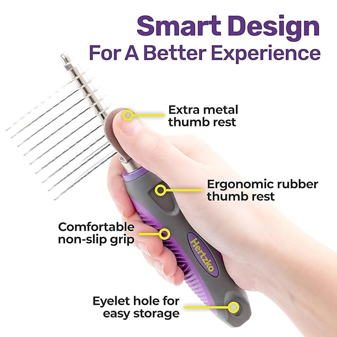 Hertzko Grooming Dematting Comb for Pets - Removes Mats and Tangles - Ideal Dematting Comb for Dogs and Cats - Grooming Tool for All Fur Types - Easy to Use and Clean - Stainless Steel